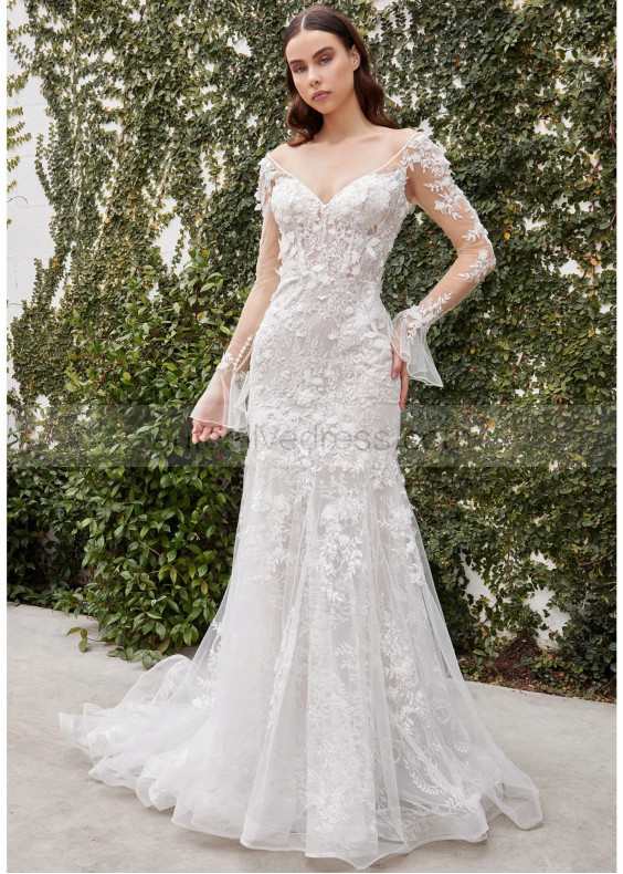 Beaded Ivory 3D Lace Tulle Amazing Wedding Dress